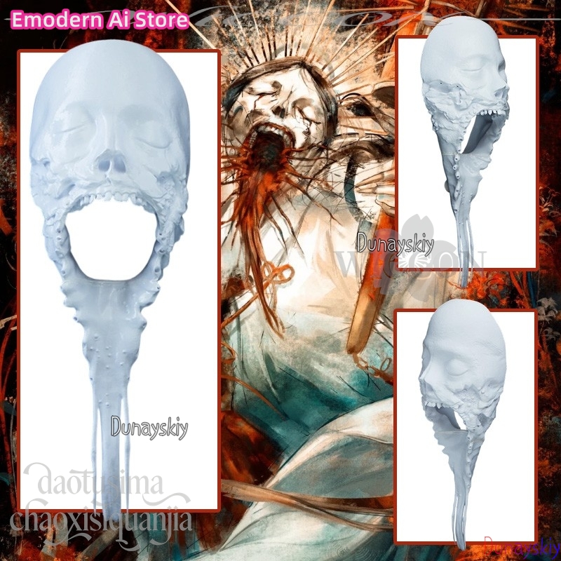 Cosplay Prop Diy - หน้ากากอนิเมะสยองขวัญสีขาว DIY ระบายสีเอง ผีหน้ายาวน่ากลัว เกม 3