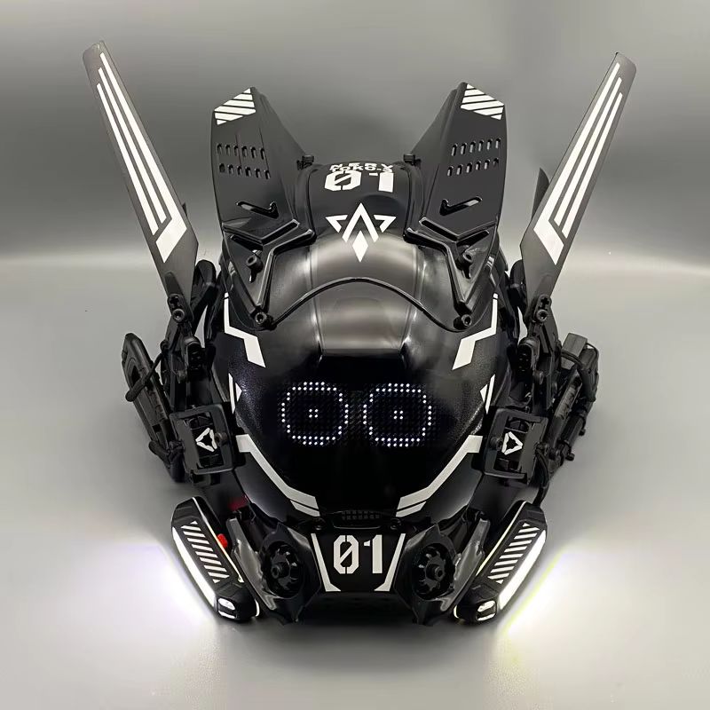Cosplay Prop Display - หน้ากากคอสเพลย์ไซเบอร์พังก์ ทหารหุ่นยนต์ พร้อมไฟ LED หน้าจอแสดงผลแบบเลื่อนได้ ควบคุมผ่านแอพ