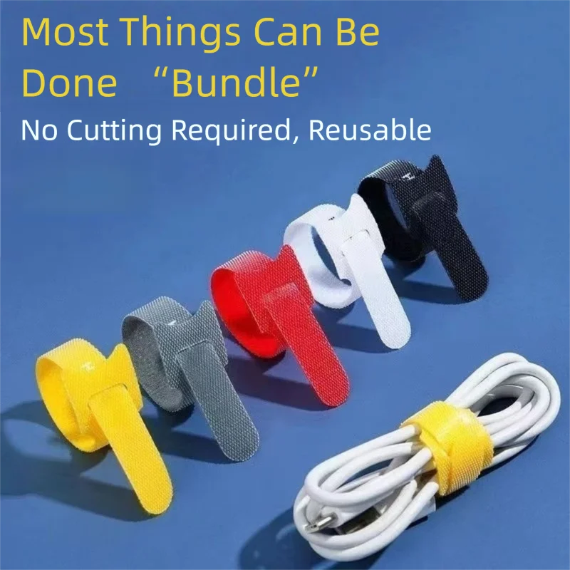 Velcro Hook Loop - ตัวจัดระเบียบสายเคเบิลแบบใช้ซ้ำได้ ไม่ต้องตัด ใช้ตะขอและห่วงเวลโคร สำหรับจัดระเบียบสายไฟบนโต๊ะ/การจัดการสายไฟ