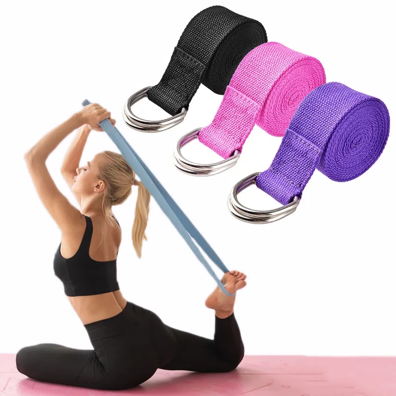 D Ring Strap - 183*3.8 ซม.สายโยคะผ้าฝ้ายออกกําลังกายโยคะเข็มขัดปรับทอยืด D-Ring BUCKLE ฟิตเนสยืดแถบเชือกพิลาทิส