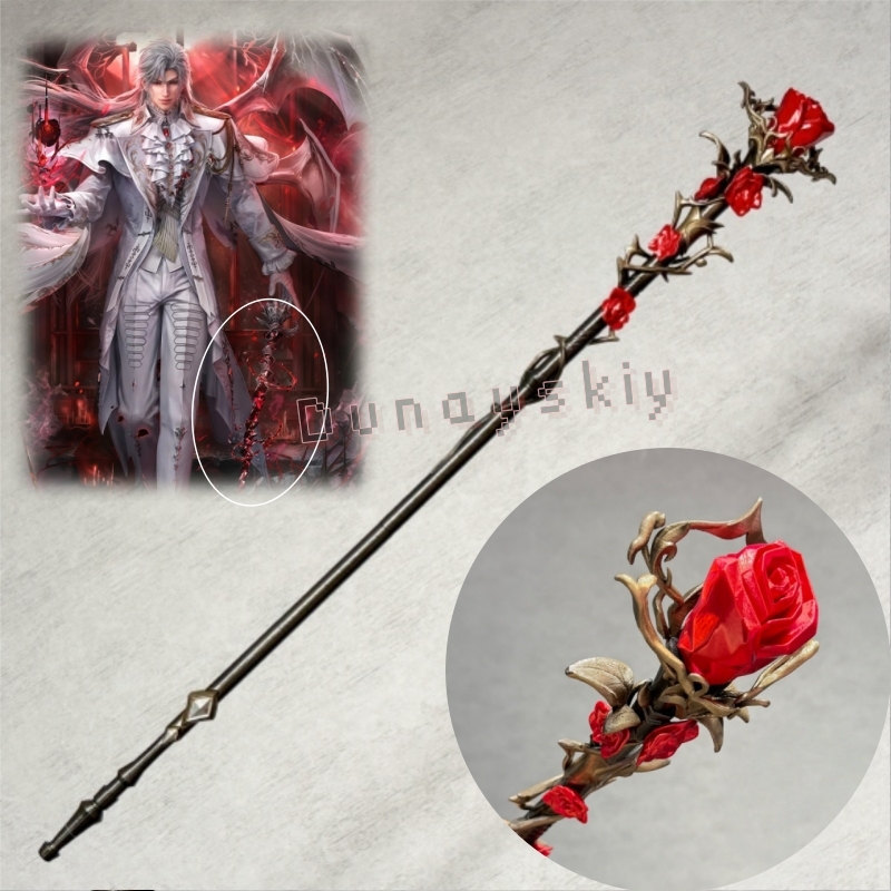 Detachable Cosplay Prop - ไม้กายสิทธิ์ซิลเวอร์วิงเดมอนเรดโรส ของไซลัส สตาฟ อุปกรณ์ประกอบคอสเพลย์ ลิฟ แอนด์